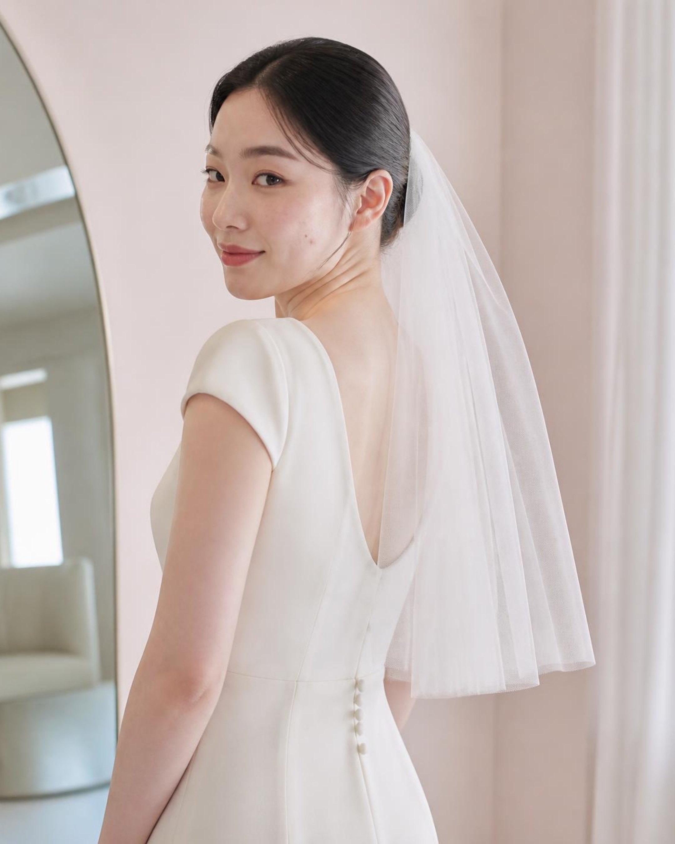 연분홍 벽 피팅룸, 오후.