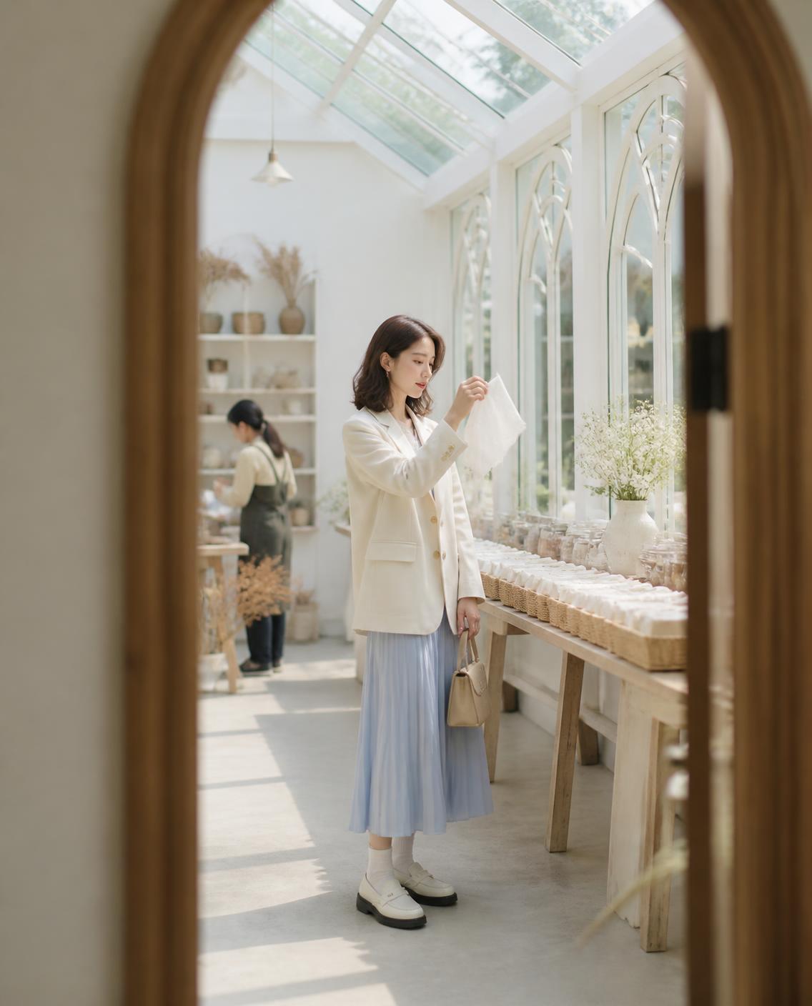답례품 견본을 펼쳐 둔 작업실 창가.